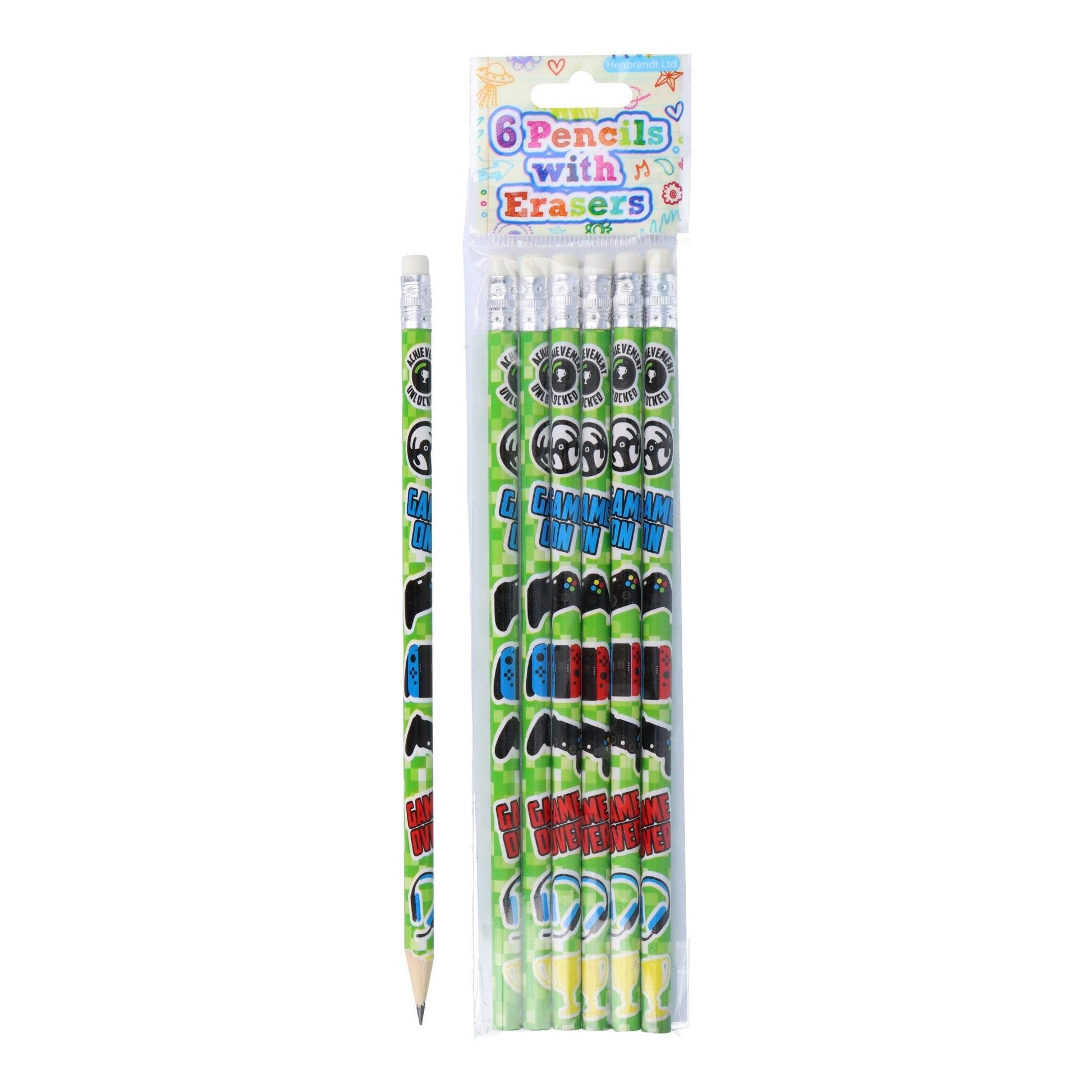 Gamer Pencils with Erasers (6 pieces) - PoundToys