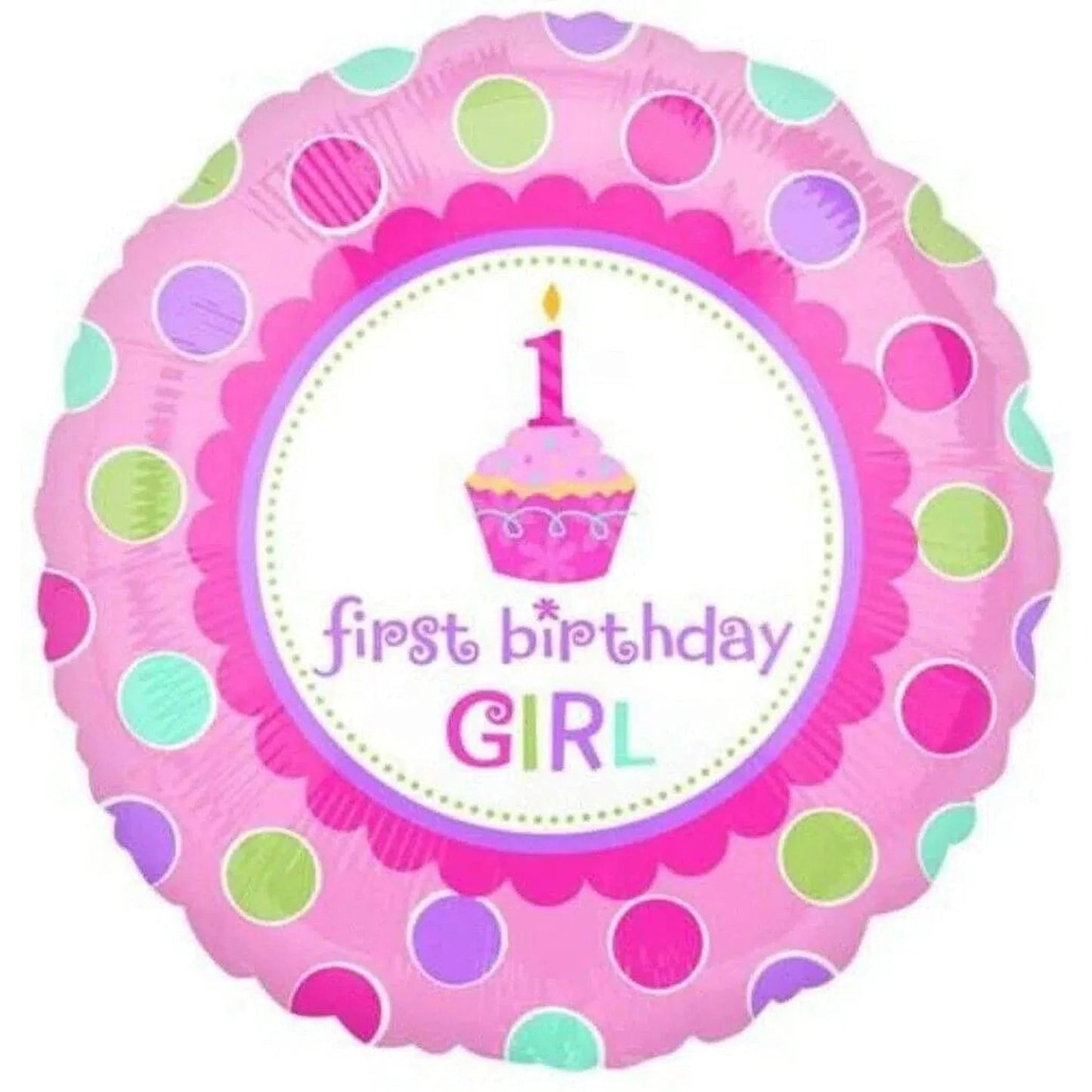 Girls 1st First Birthday Pink Cupcake Foil Balloon - PoundToys