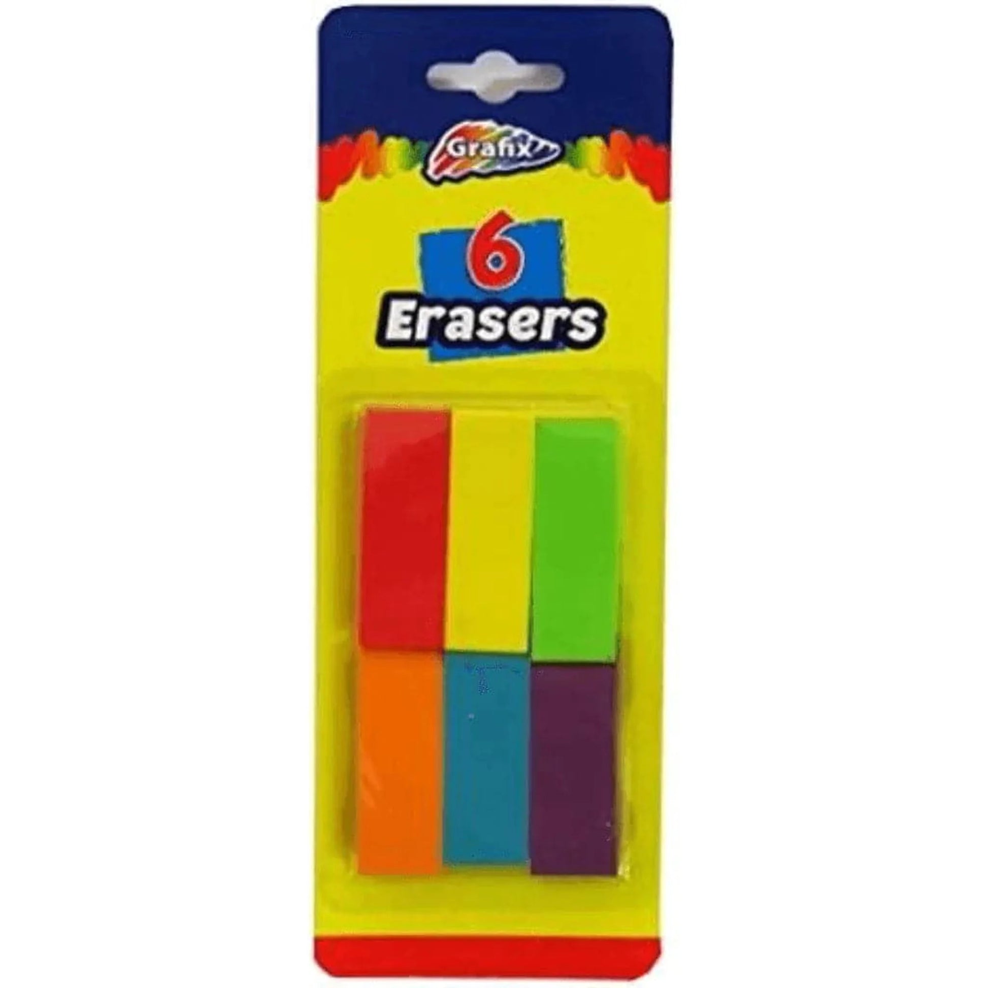 Grafix Rubber Erasers, 6 Pack, Mixed Colours - PoundToys