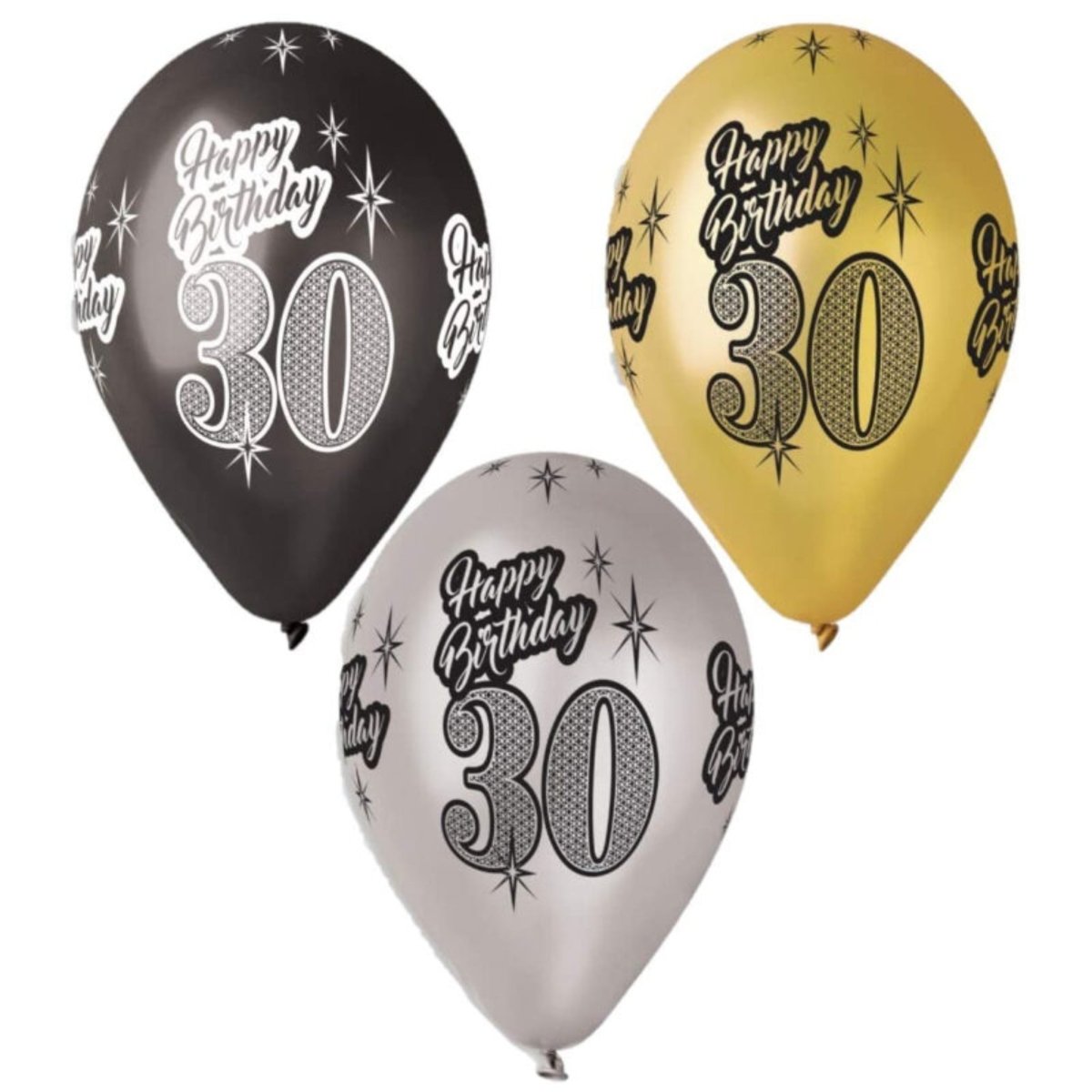 Happy 30th Birthday Balloons - Silver, Black or Gold - PoundToys