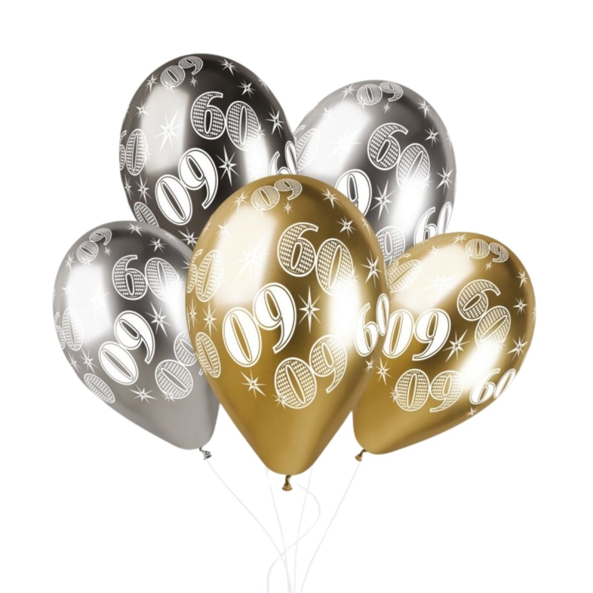 Happy 60th Birthday Balloons - Silver, Gold or Black - PoundToys