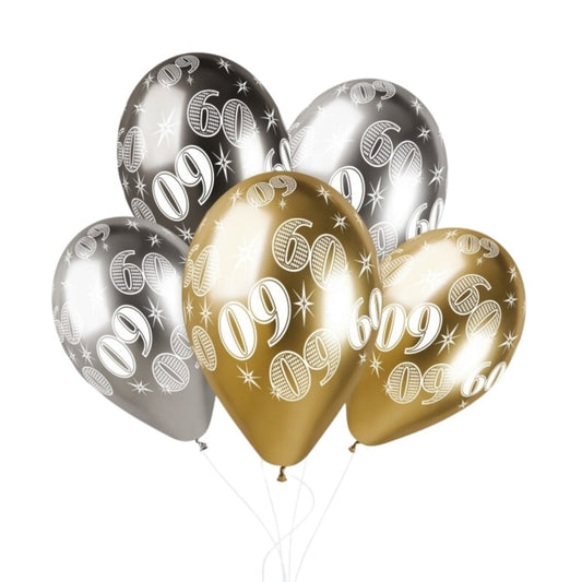 Happy 60th Birthday Balloons - Silver, Gold or Black - PoundToys