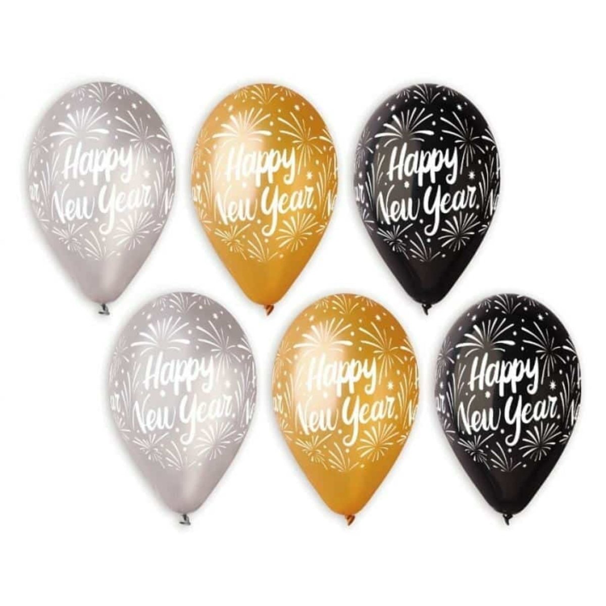 Happy New Year Balloons - Black, Gold or Silver - PoundToys