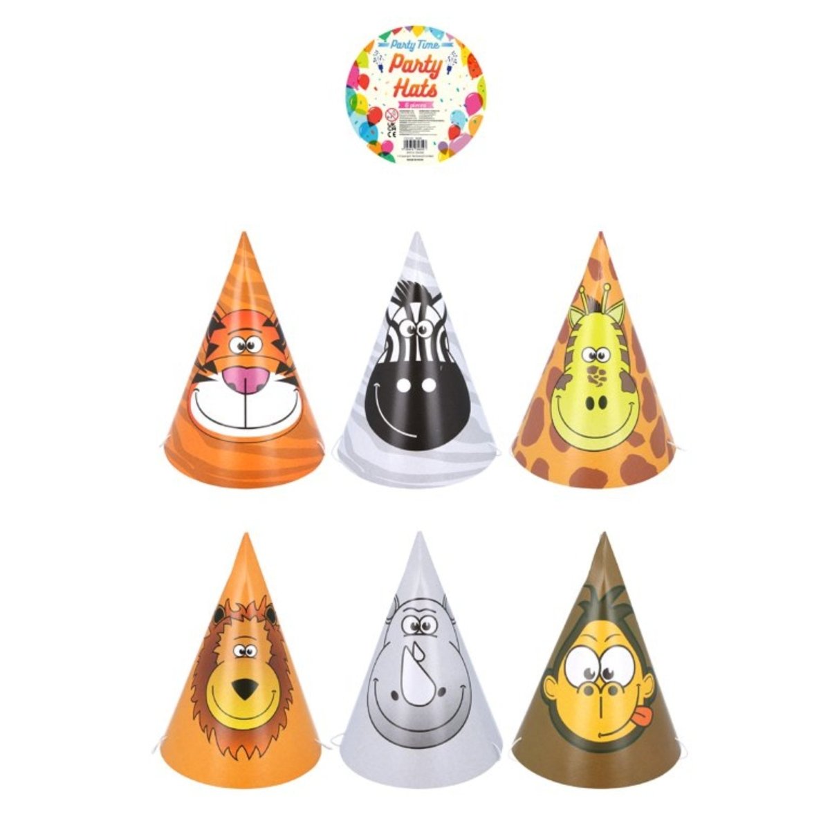 Jungle Animal Party Cone Hat 6pcs - PoundToys