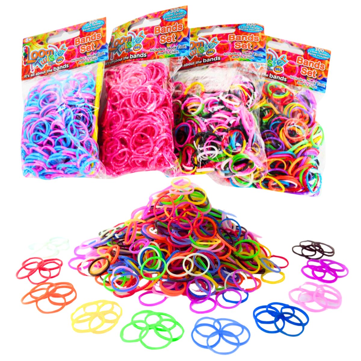 Loom Band 300 Pack With Hook Tool & S Clips - PoundToys