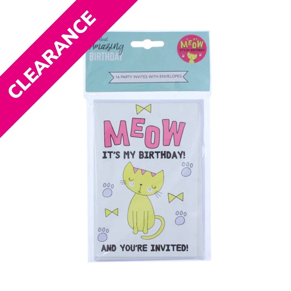 Meow Party Invites With Envelopes 16pk - Kids Party Craft