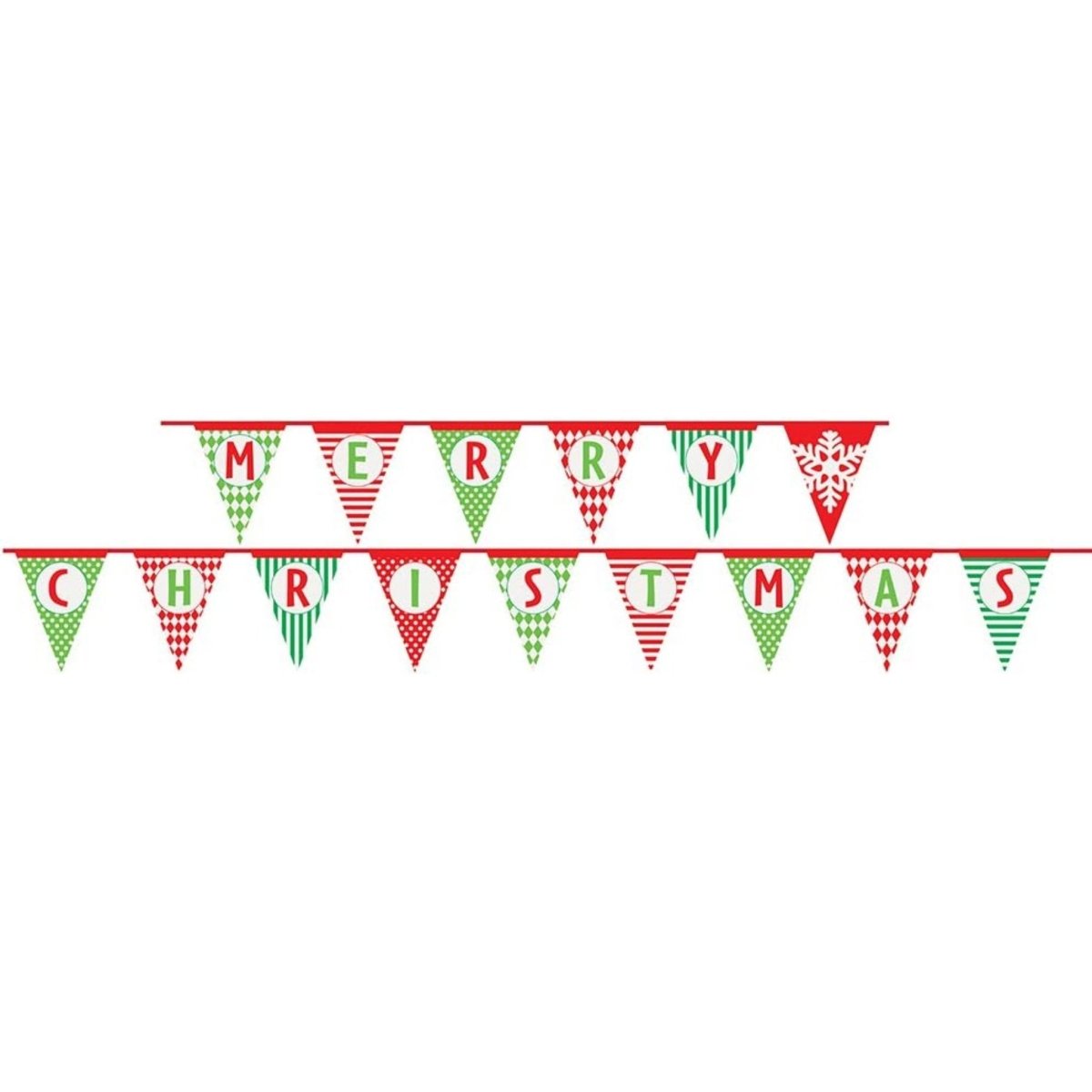 Merry Christmas Patterned Paper Flag Banner 14 Ft - PoundToys