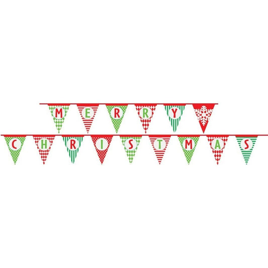 Merry Christmas Patterned Paper Flag Banner 14 Ft - PoundToys