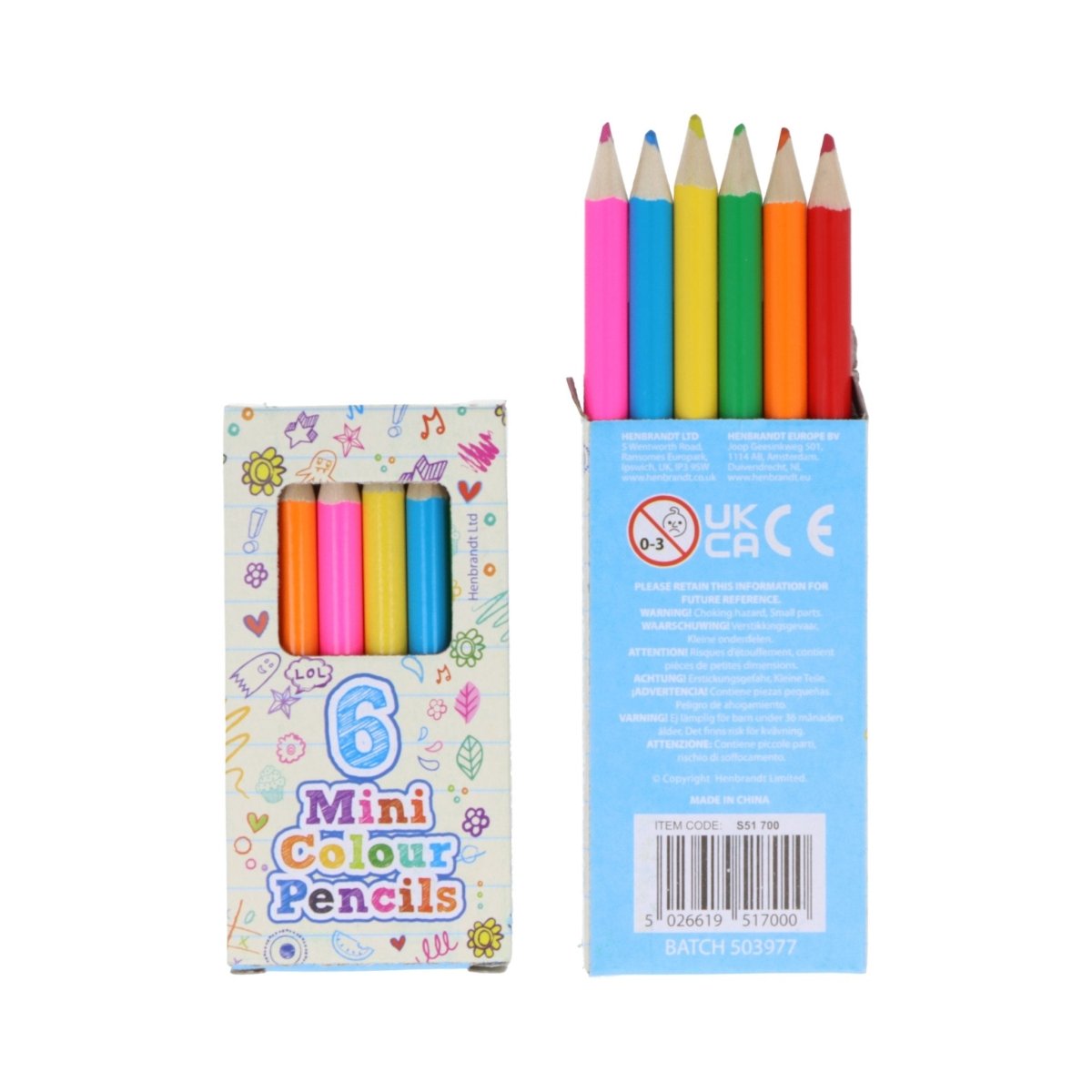 Mini Colouring Pencils 6 Assorted Colours - PoundToys