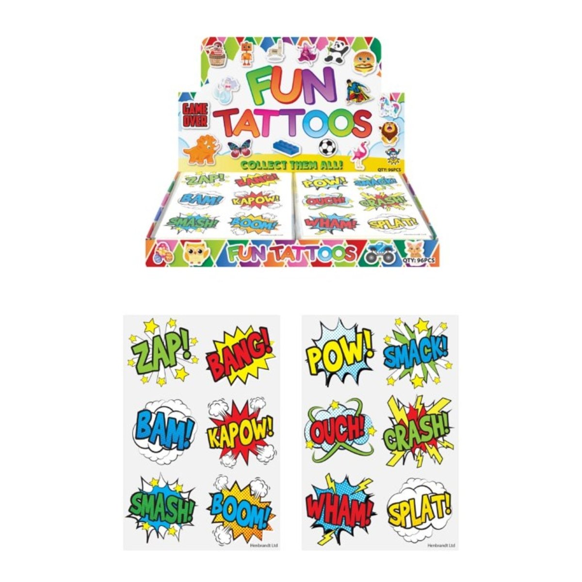 Mini Comic Impact Temporary Tattoo Sheets (6 tattoos) - Kids Party Craft