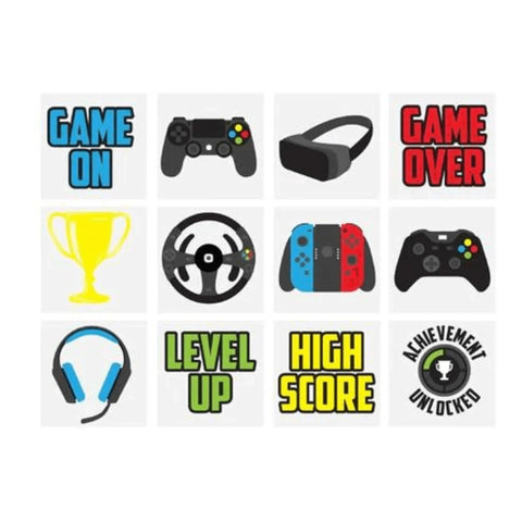 Mini Gamer Temporary Tattoos (4cm) 12 Piece Packs - Kids Party Craft