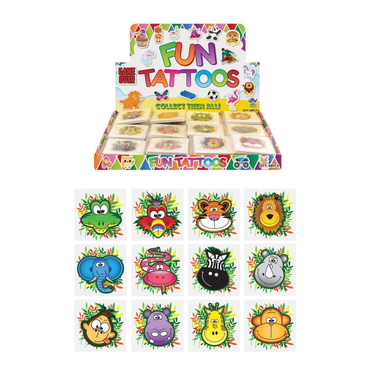 Mini Jungle Temporary Tattoos (4cm) 12 Piece Packs - PoundToys