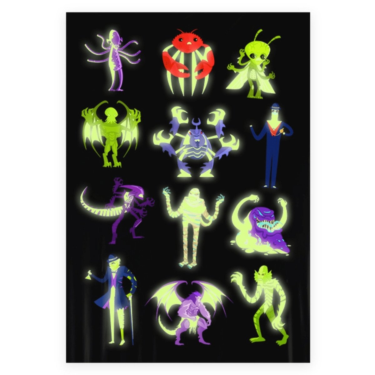 Monster Glow in the Dark Tattoo Sheet - PoundToys