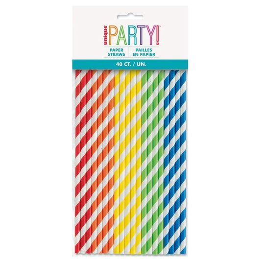 Multicoloured Paper Straws 40 Pack - PoundToys