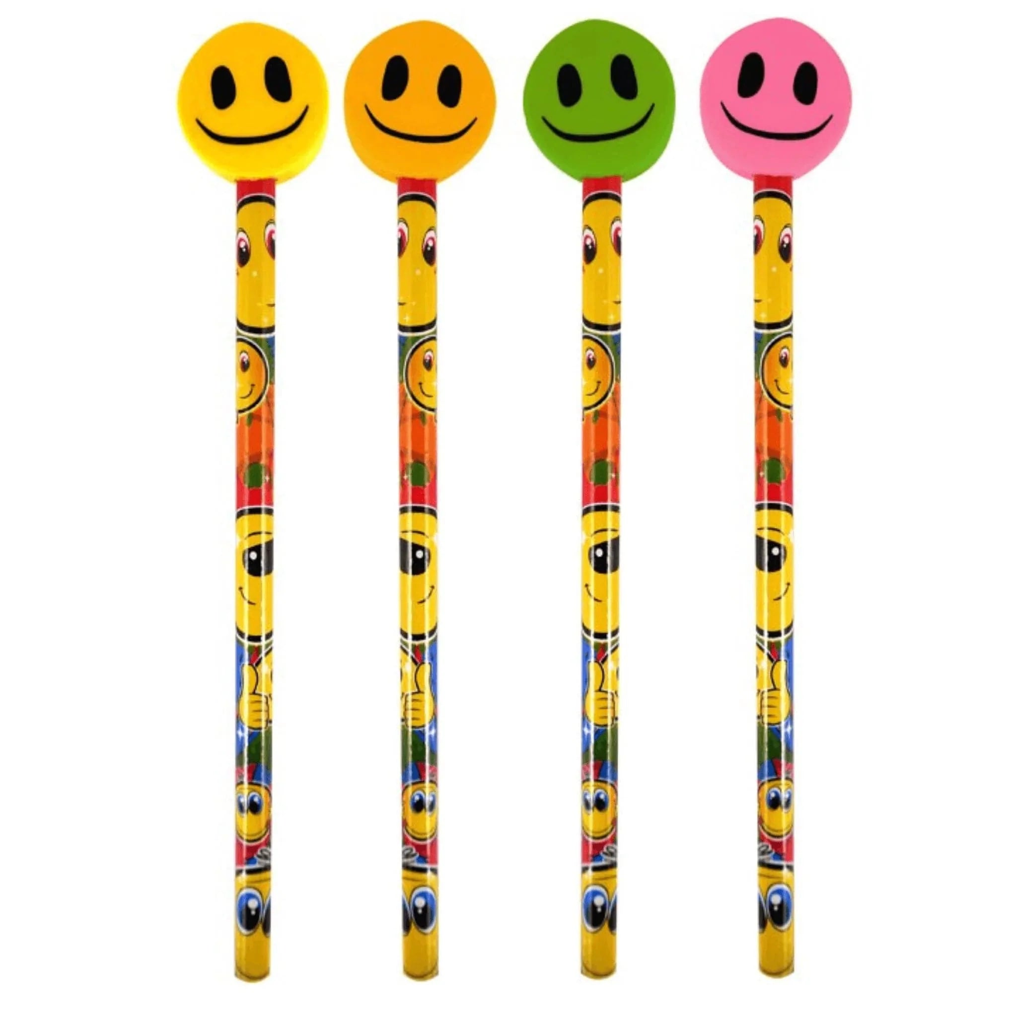 Smiley Face Pencils with Eraser Toppers - PoundToys