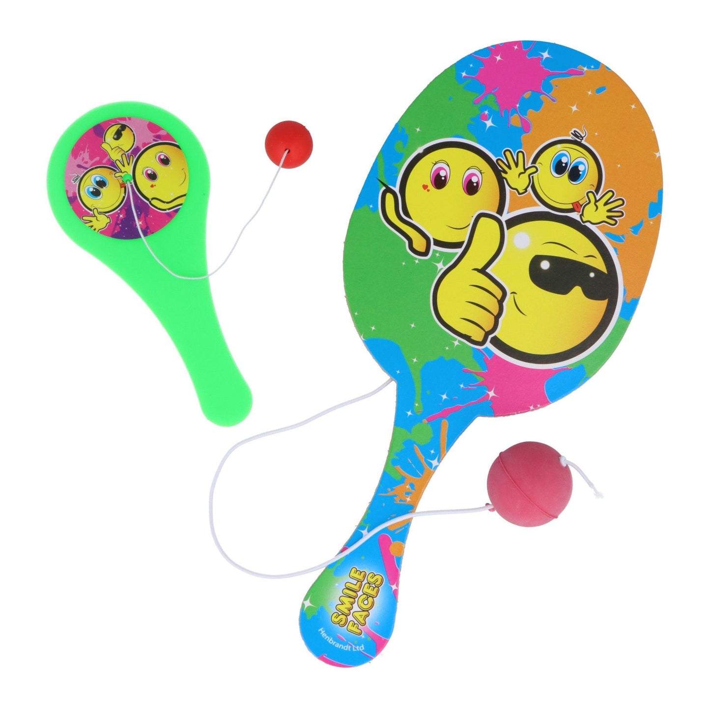 Smiley Face Wooden Paddle Bat and Ball Game - PoundToys