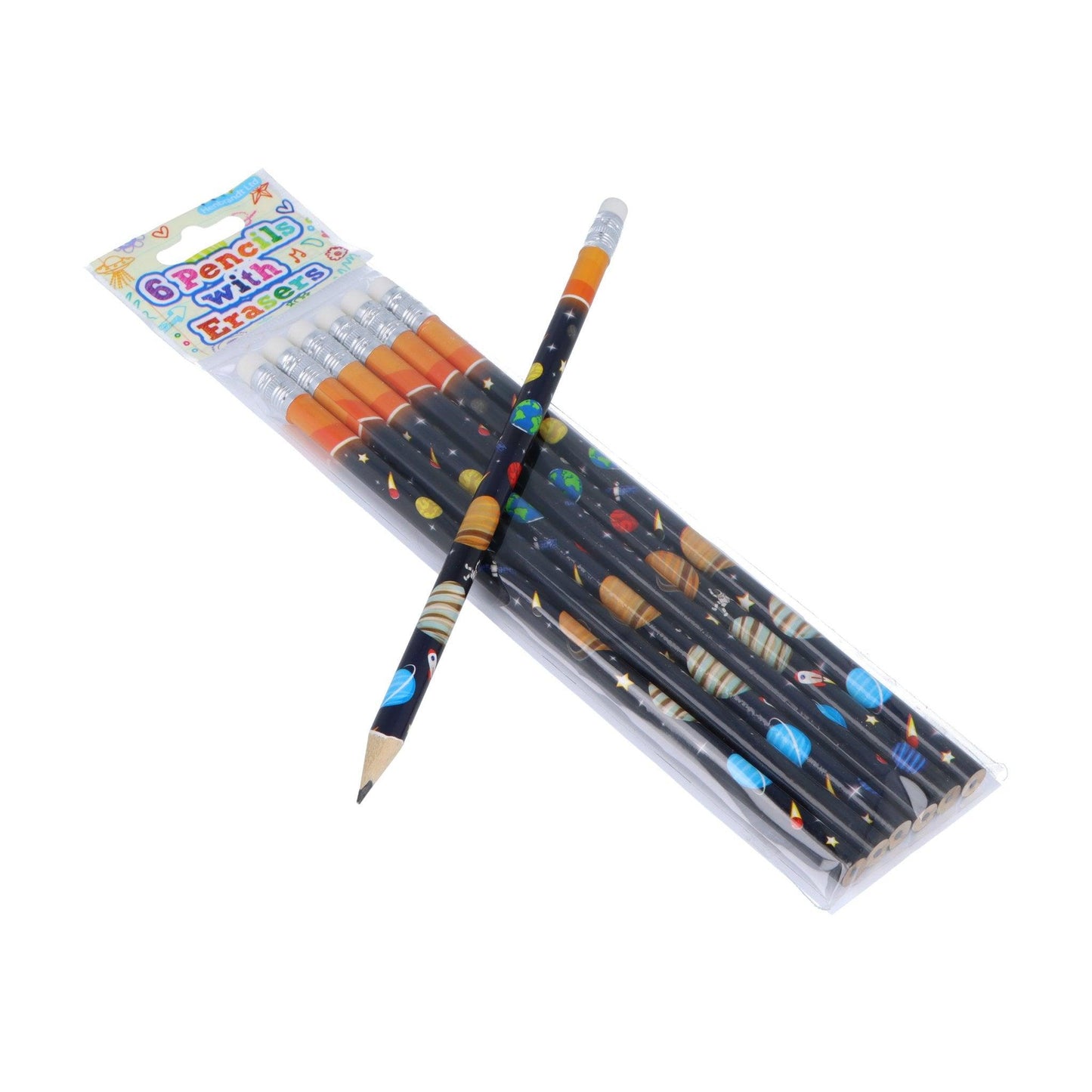 Space Pencils with Erasers (6 pieces) - PoundToys