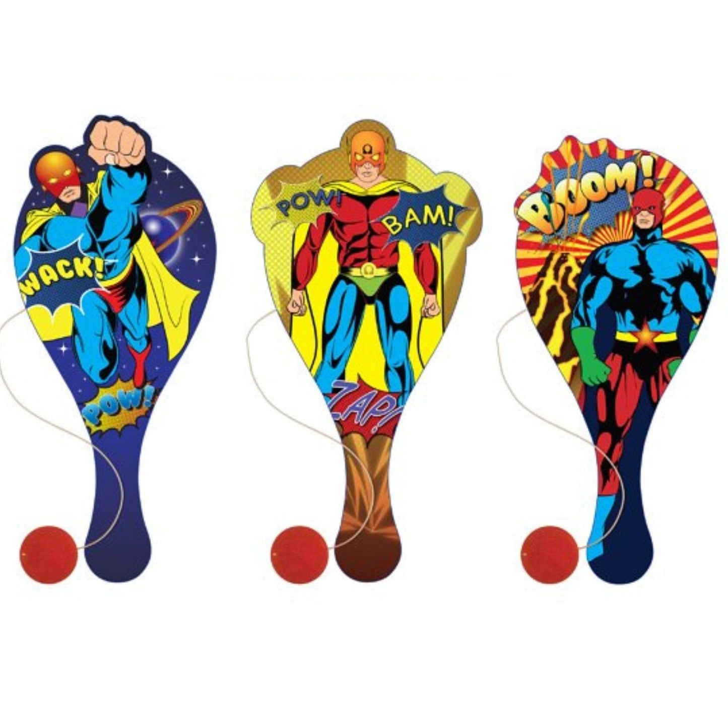 Superhero Wooden Paddle Bat and Ball Games - PoundToys