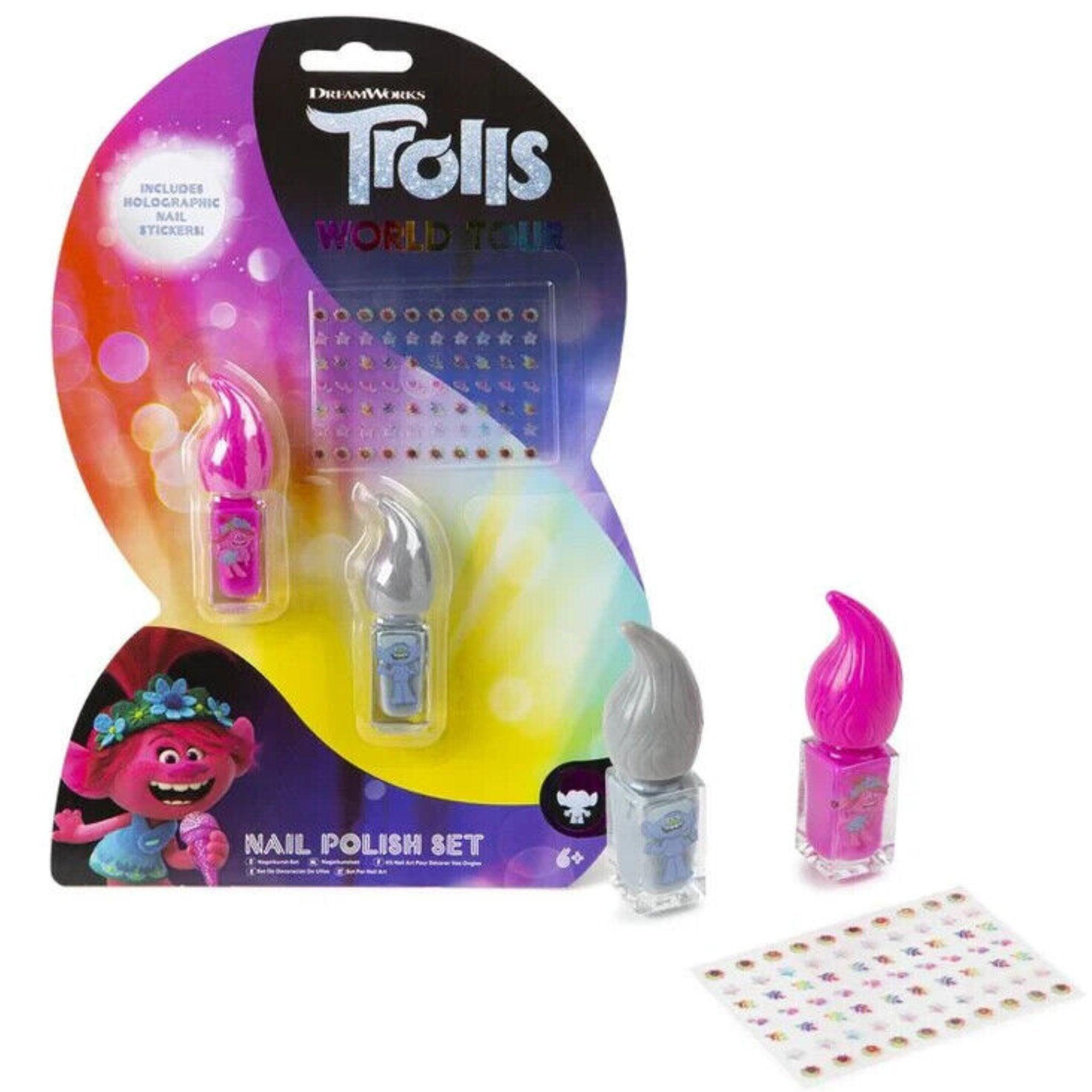 Trolls Kids Nail Polish With Holographic Nail Stickers Set Gift - PoundToys