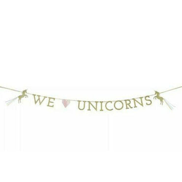 UNICORN GARLAND - 'We Love Unicorns' Bunting Banner - Birthday Party Decoration - PoundToys