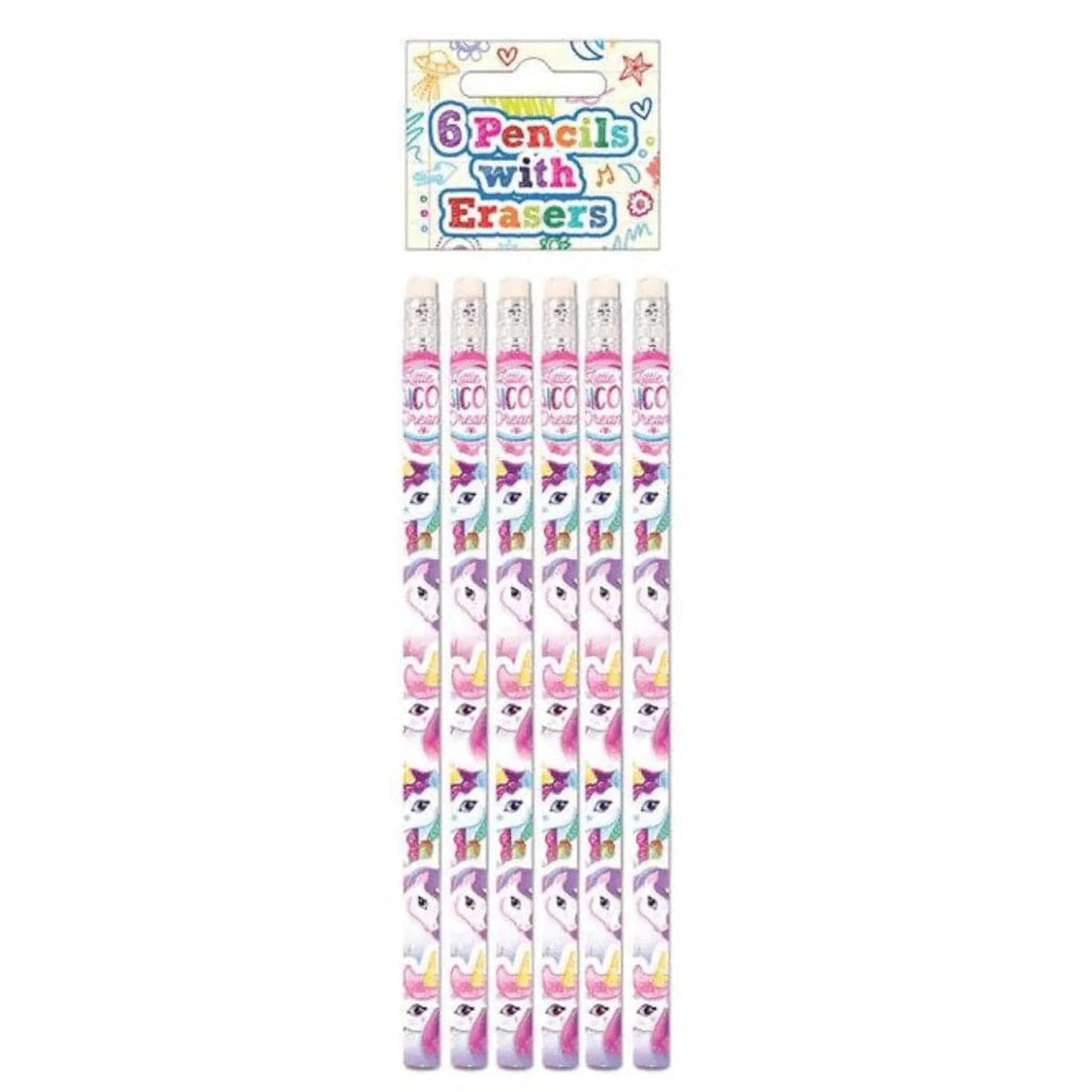 Unicorn Pencils with Erasers (6 pieces) - PoundToys