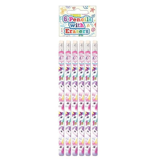 Unicorn Pencils with Erasers (6 pieces) - PoundToys
