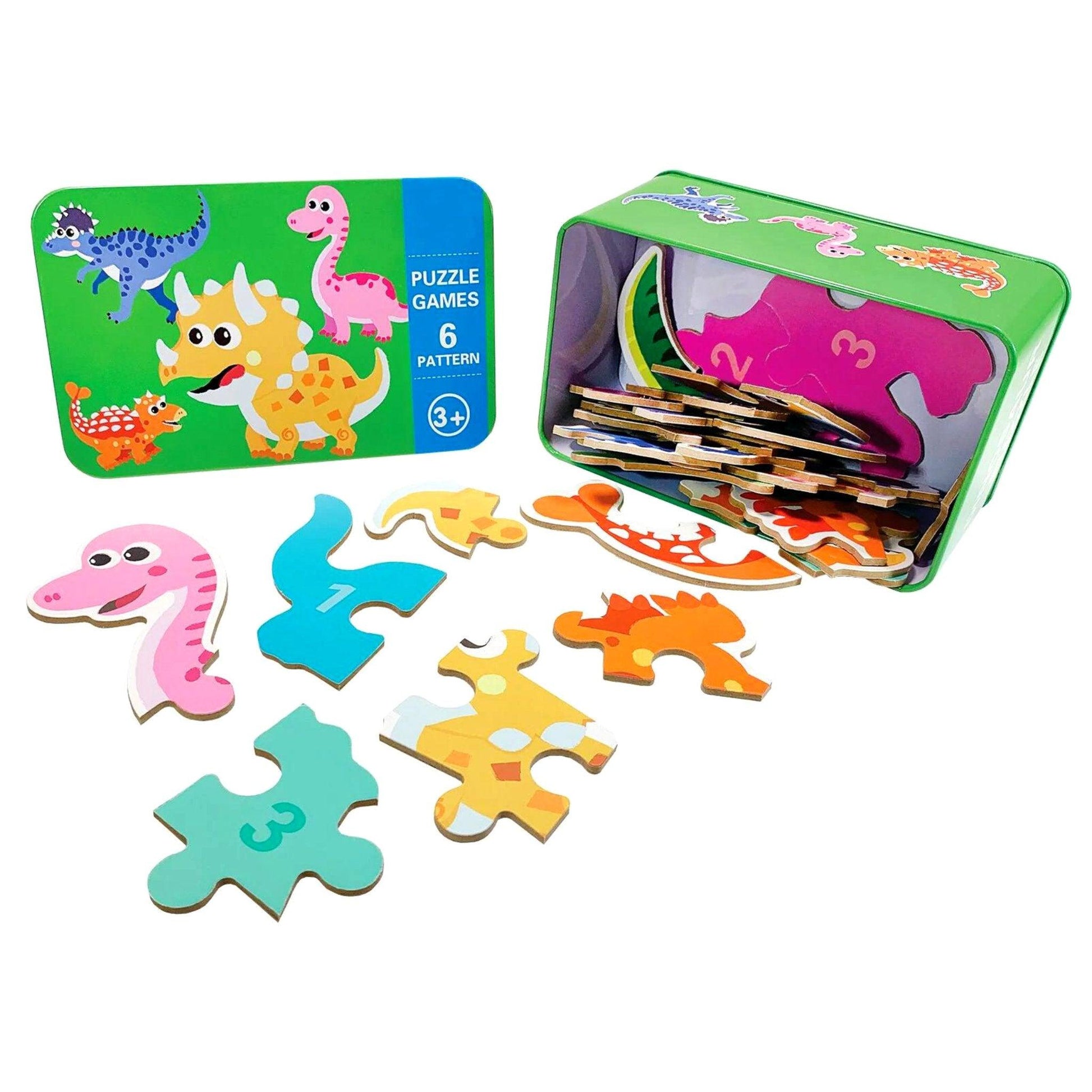 Wooden Dinosaur Puzzles In A Tin - PoundToys