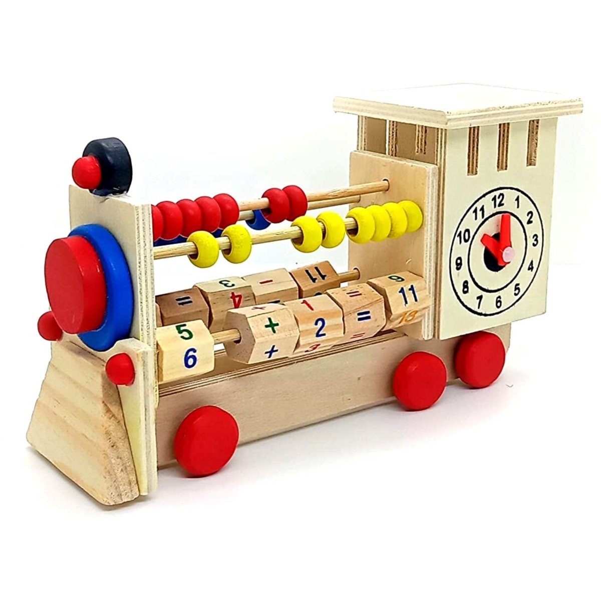 Wooden Multi-Learning 4-in-1 Train Engine Abacus with Clock Counting - PoundToys