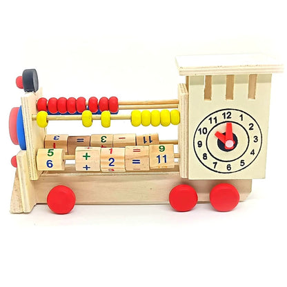 Wooden Multi-Learning 4-in-1 Train Engine Abacus with Clock Counting - PoundToys