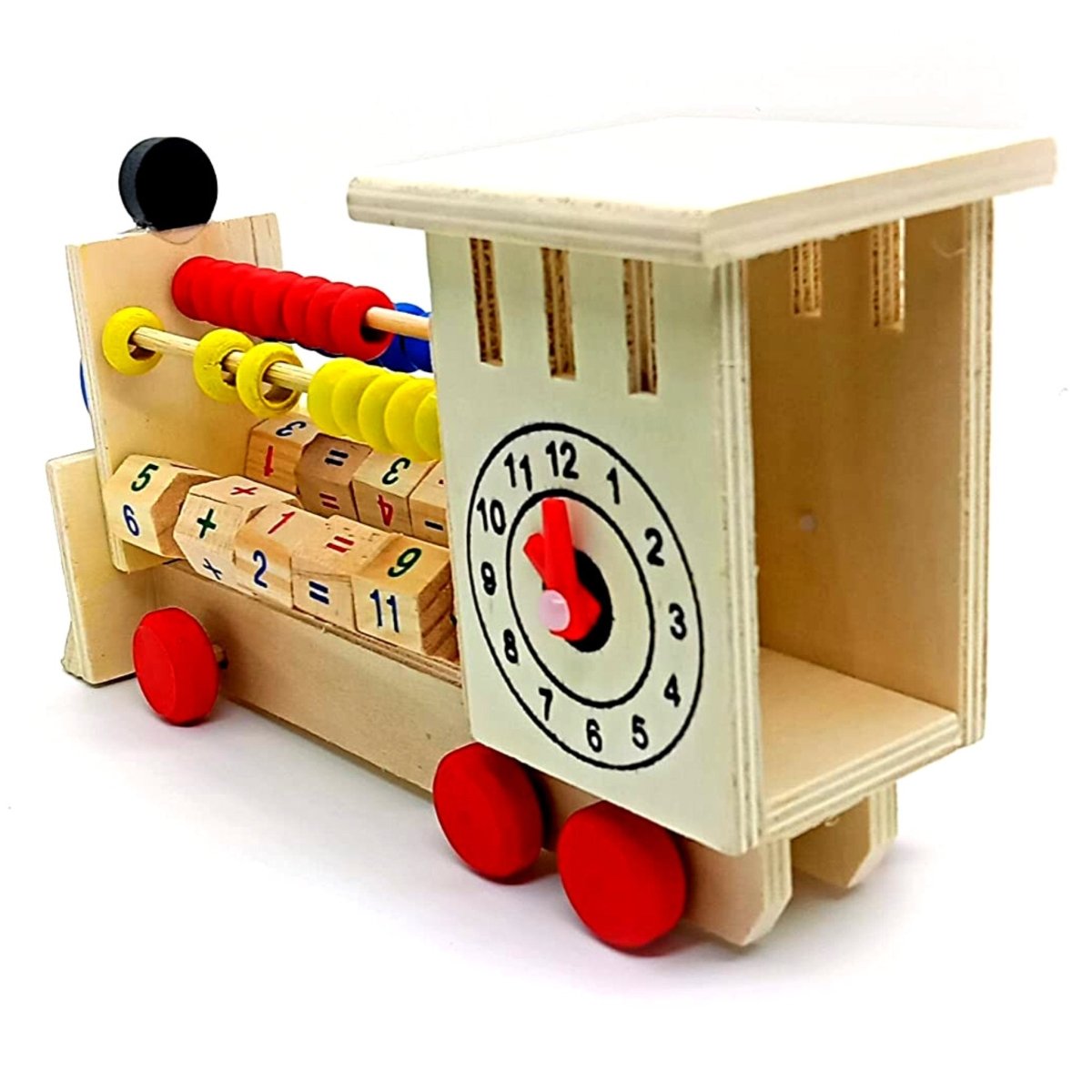 Wooden Multi-Learning 4-in-1 Train Engine Abacus with Clock Counting - PoundToys