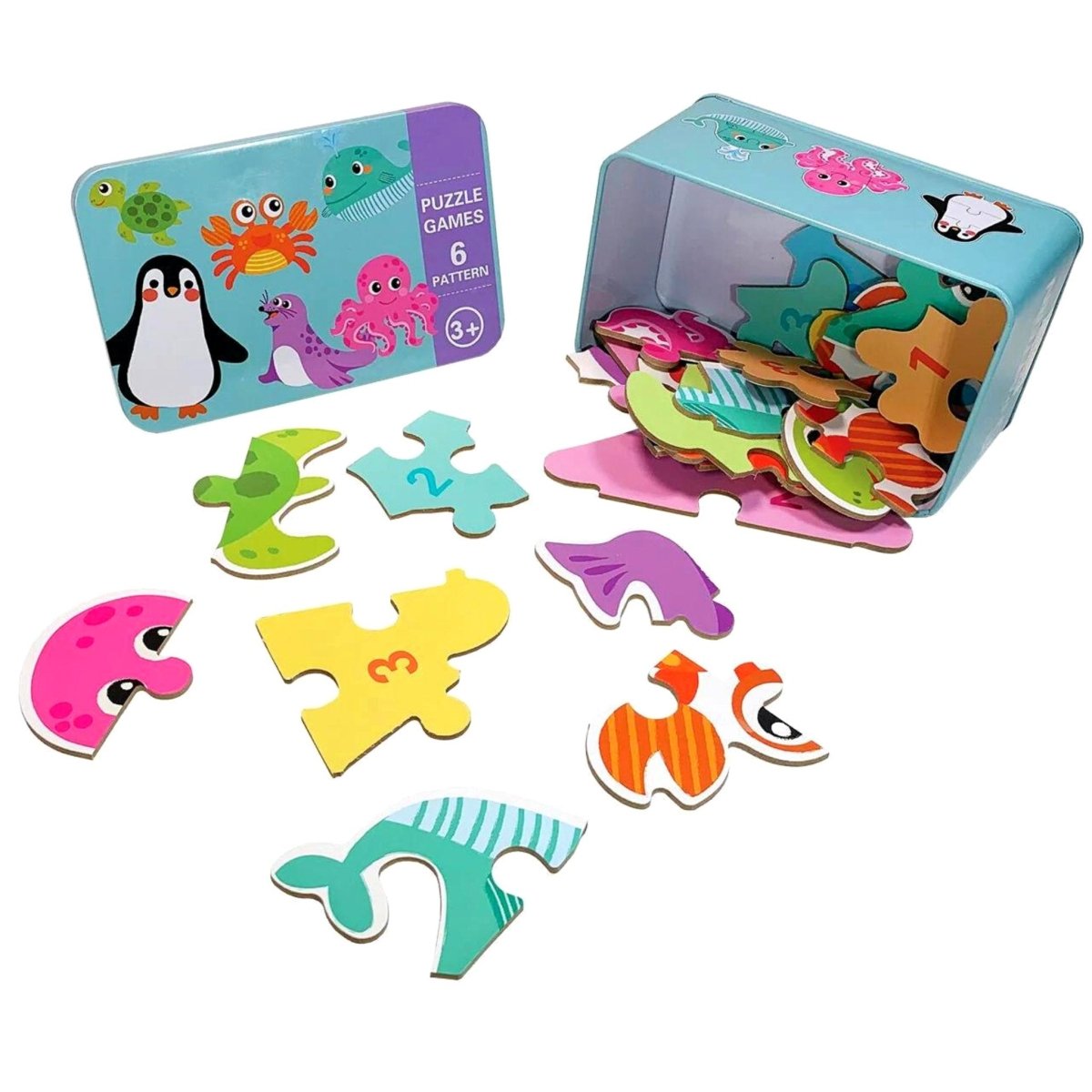 Wooden Sea Life Puzzles In A Tin - PoundToys